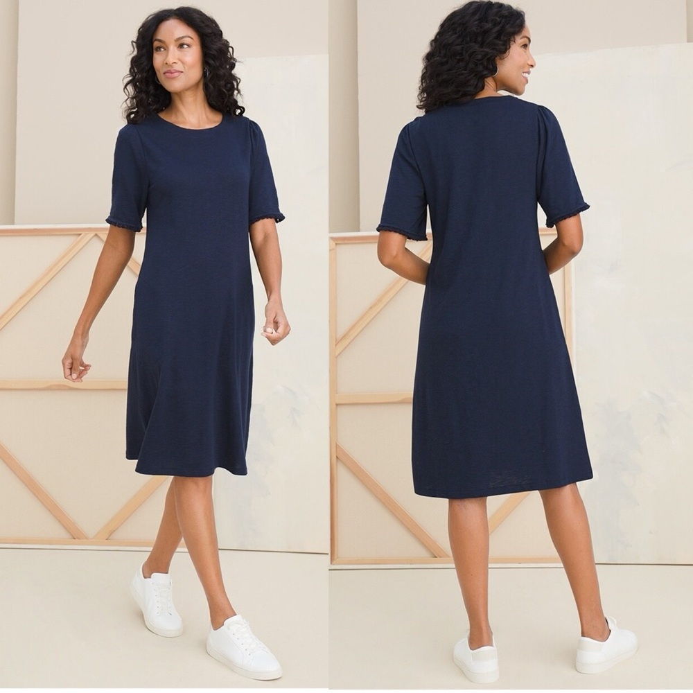 NWOT Chico's Tulip Sleeve Sneaker Dress Navy US 16-18